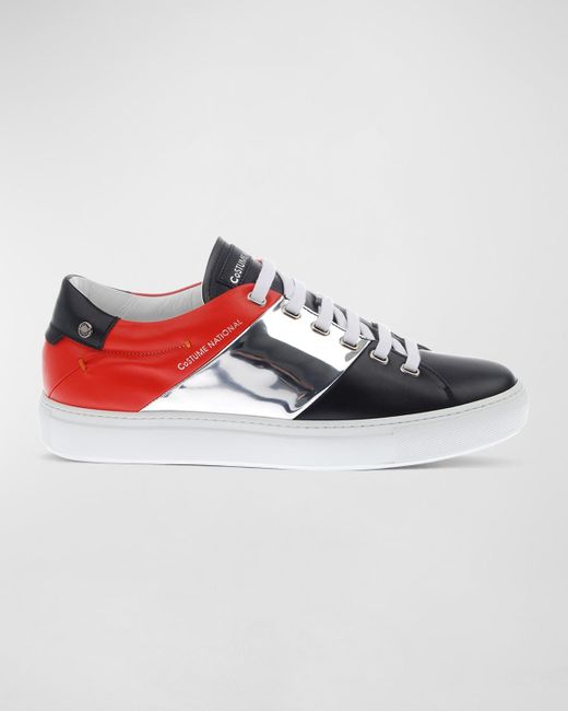 CoSTUME NATIONAL Red Tricolor Leather Low-Top Sneakers for men
