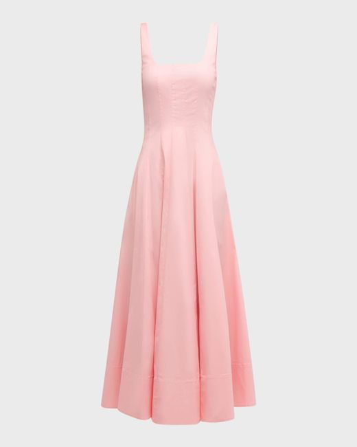 Staud Pink Wells Square-Neck Sleeveless Corset Midi Dress