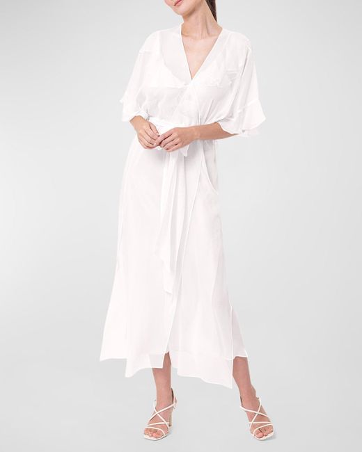 Christine Lingerie White Angel Flutter-Sleeve Sheer Silk Chiffon Robe