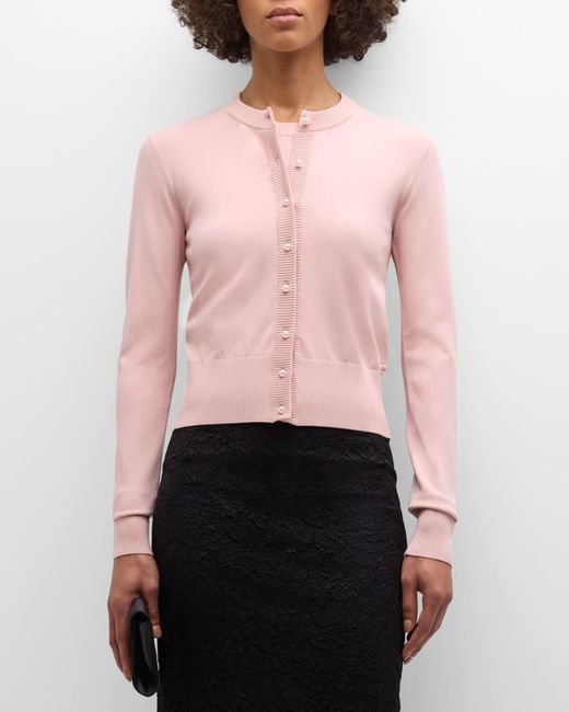 Dolce & Gabbana Pink Twinset Knit Pearly-Button Crewneck Cardigan