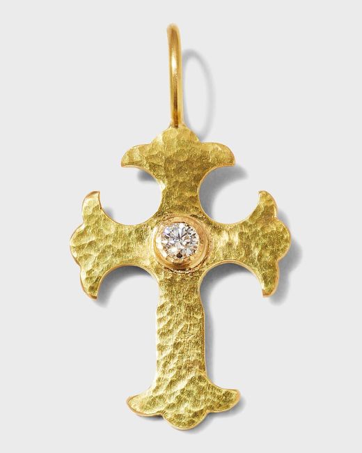 Elizabeth Locke Metallic Gothic Cross Pendant With 3.5mm Faceted Diamond Center