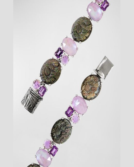 Stephen Dweck Multicolor Carved Grey Mother-of-pearl, Crystal Quartz, Plum Mother-of-pearl And Amethyst Bracelet