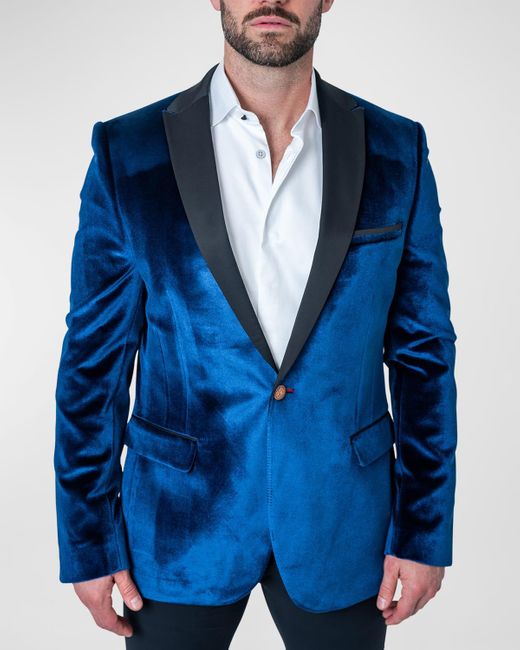 Maceoo Blue Tesla Velvet Blazer for men