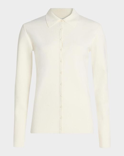 Totême White Compact Knit Buttoned Top