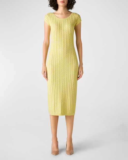 St. John Static Cable Knit Capsleeve Midi Dress in Yellow Lyst