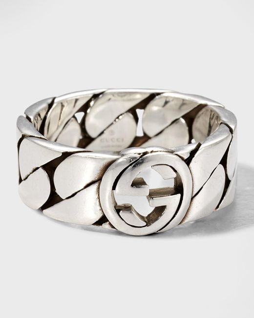 Gucci Metallic Interlocking G Textured Ring for men