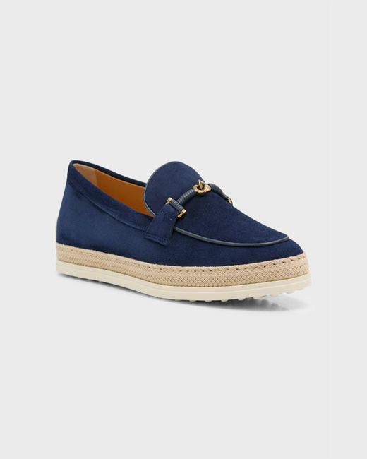 Tod's Blue Suede T-Ring Espadrille Loafers