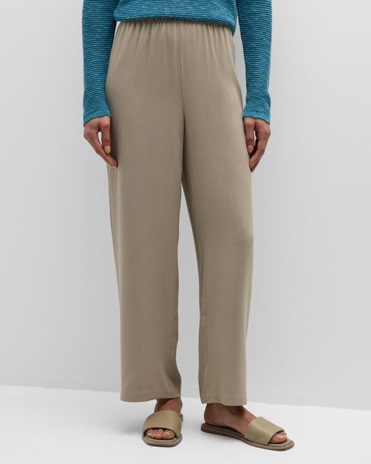 Eileen Fisher Natural Cropped Straight-Leg Silk Pants