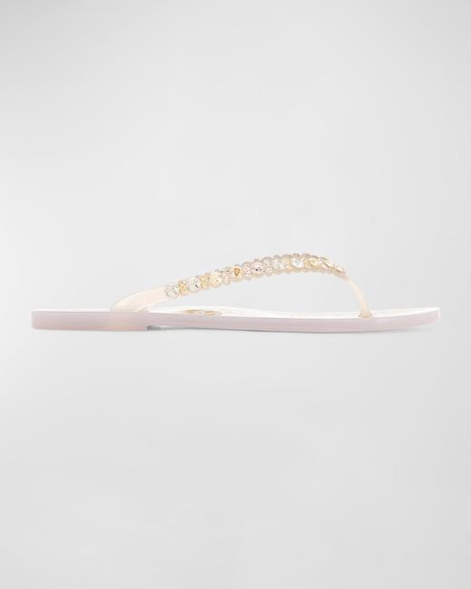 Sophia Webster White Esme Multi Crystal Flip Flop Sandals