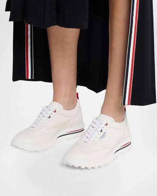 Thom Browne White Soft Tech Leather Runner Sneakers