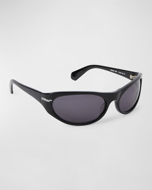 Off-White c/o Virgil Abloh Blue Napoli Logo Acetate Wrap Sunglasses