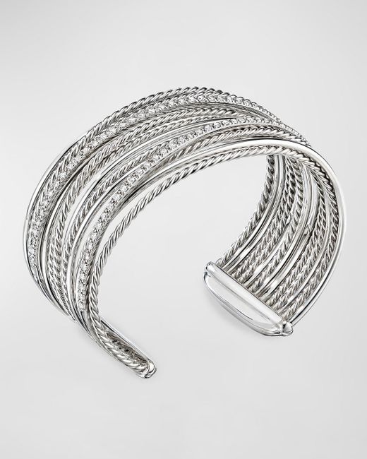 David Yurman Metallic Dy Crossover Cuff Bracelet With Diamonds In Silver, 28.5mm