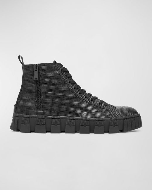 Karl Lagerfeld Black Printed Leather Sneaker Boots for men