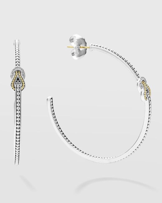 Lagos White Newport Diamond Knot 50mm Hoop Earrings