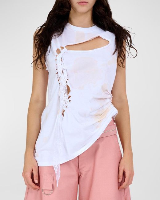 Collina Strada White Nash Lace Cut-Out Jersey Tank Top