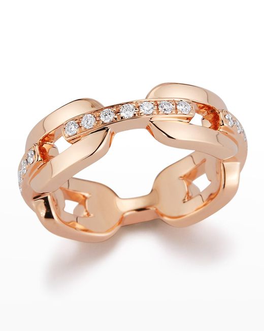 Walters Faith Pink Saxon Rose Gold Diamond Bar Flat Chain Link Ring Size 7