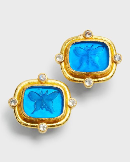 Elizabeth Locke Blue Peacock "butterfly" Earrings