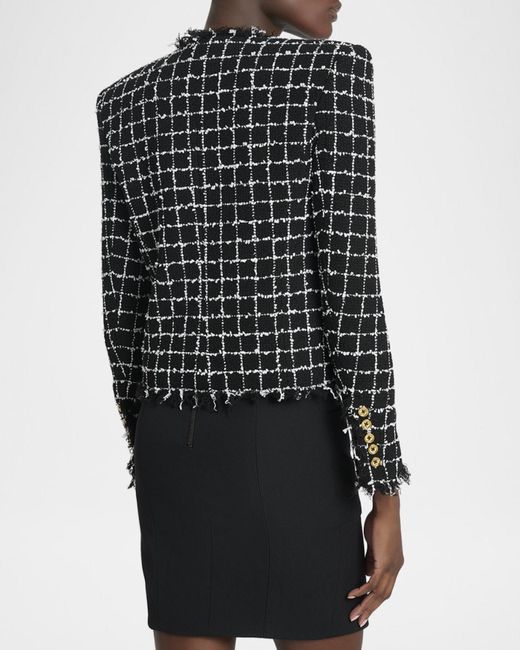 Balmain Black Buttoned Check Tweed Jacket