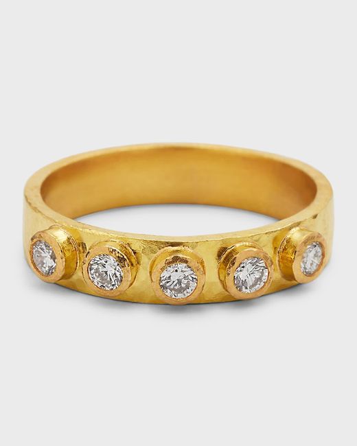 Elizabeth Locke Metallic 19k Yellow Gold Diamond Flat Ribbon Stack Ring, Size 6.5