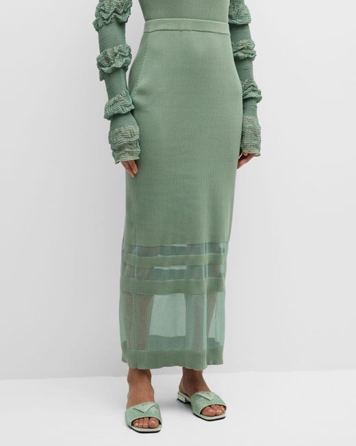 ADEAM Green Cassandra Knit Maxi Skirt With Mesh Detail