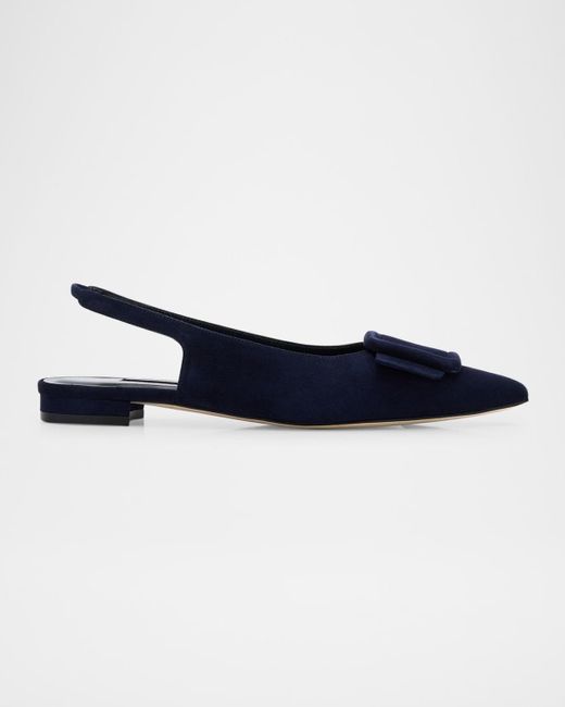 Manolo Blahnik Blue Maylura Suede Slingback Ballerina Flats