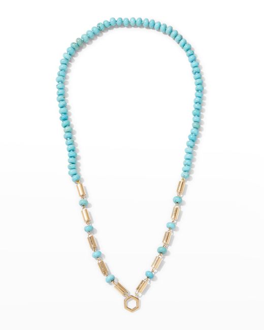 Harwell Godfrey Blue Yellow Gold Baht Chain With Turquoise