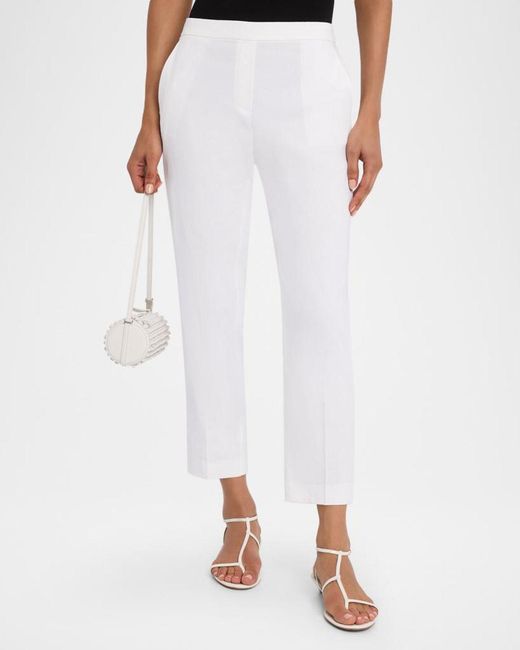 Theory White Treeca Cropped Slim Pull-On Pants