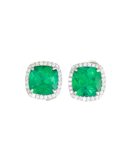 Frederic Sage Green 18k White Gold Cushion Lab-created Emerald & Diamond Halo Stud Earrings