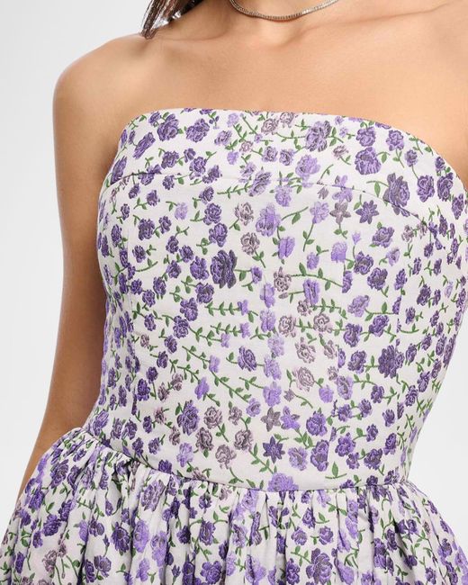 Shoshanna Purple Dana Floral-Print Strapless A-Line Dress