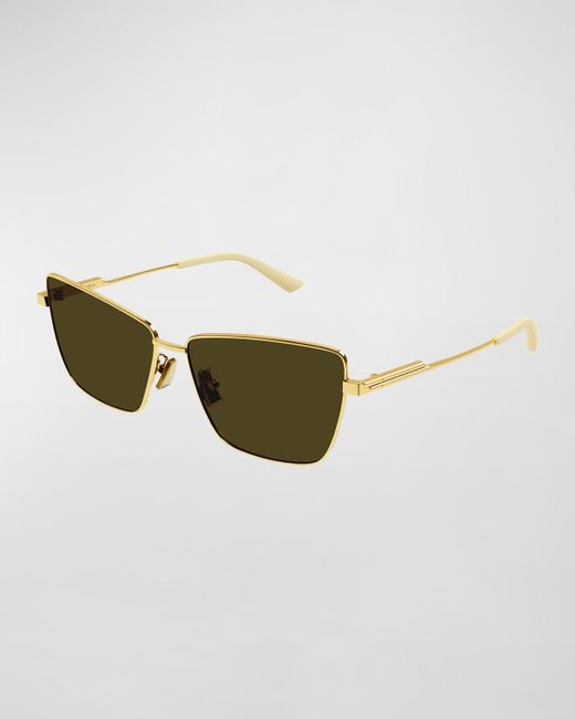 Bottega Veneta Green Rectangle Golden Metal Sunglasses