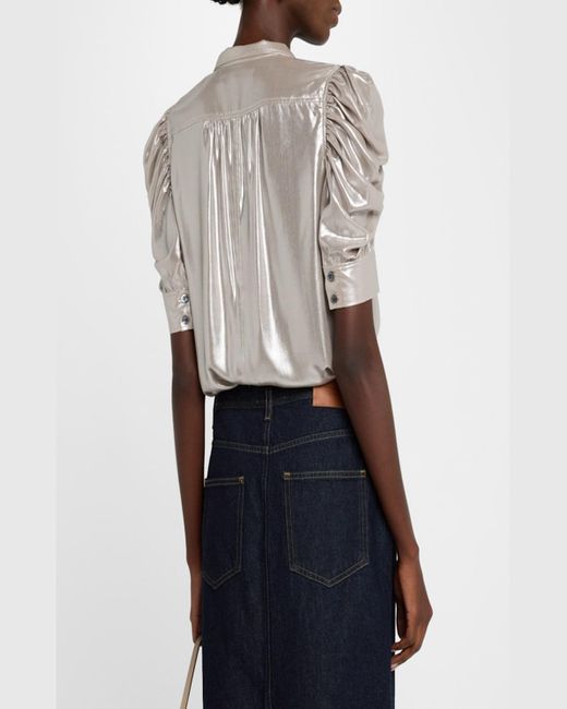 FRAME White Gillian Metallic Lurex Top