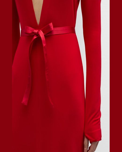 Norma Kamali Red V-Neck Center Front Slit Gown
