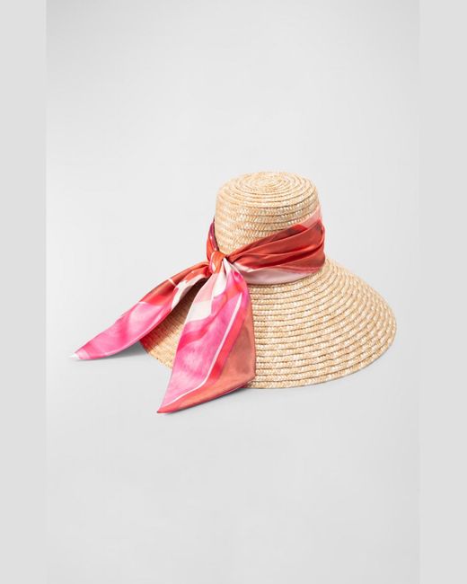 Eugenia Kim Pink Mirabel Large-Brim Hat With A Silk Scarf