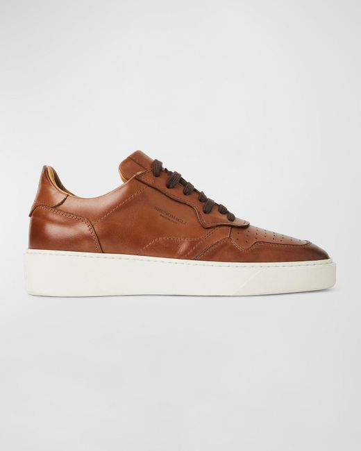 Bruno Magli Brown Dezi Leather Low-Top Sneakers for men
