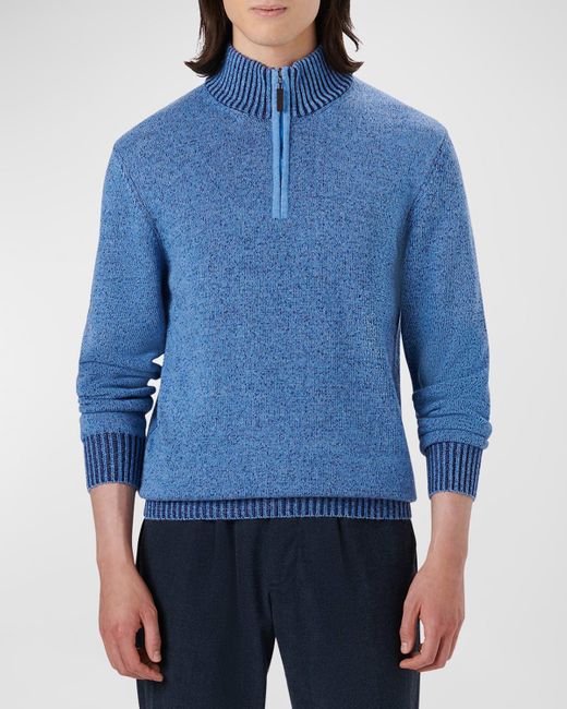 Bugatchi Blue Quarter-zip Mock Neck Pullover Sweater for men