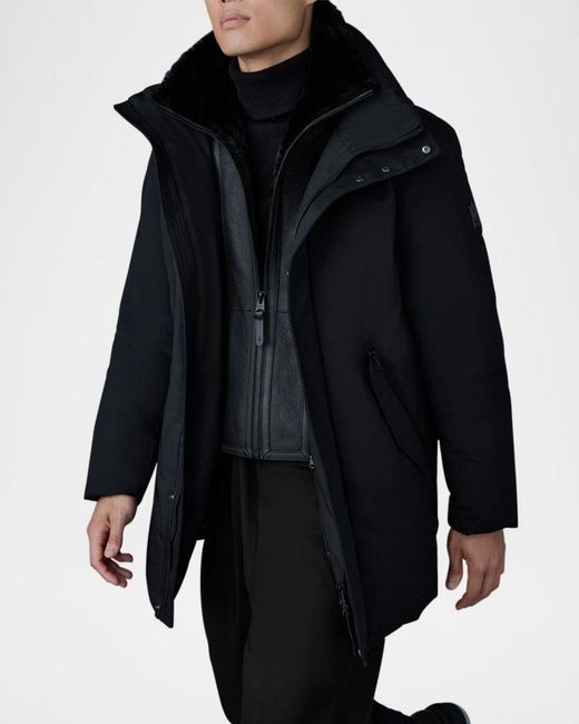 Mackage Blue Mid-Length Jacket with Shearling for men