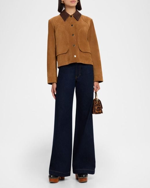 Veronica Beard Brown Walters Cropped Suede Jacket
