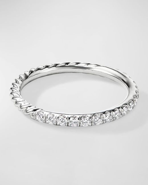 David Yurman Metallic 2mm Cable Pave Band Ring With Diamonds In 18k White Gold
