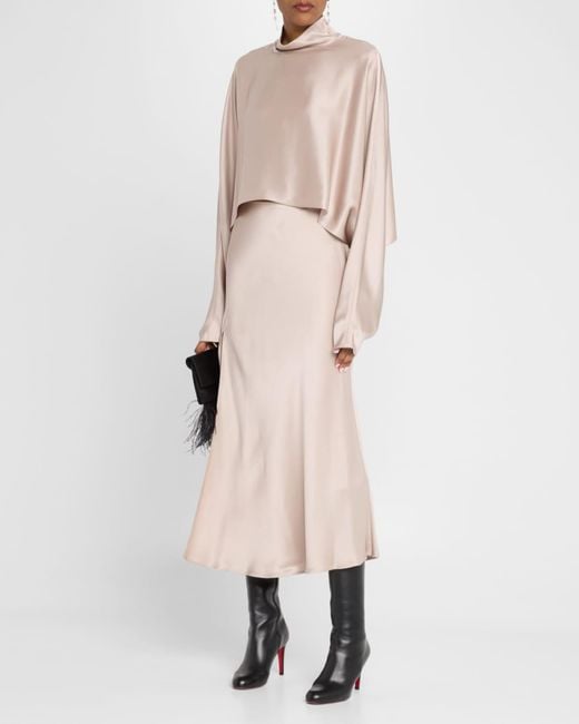 LAPOINTE Natural Long-Sleeve Satin Crop Caftan Top