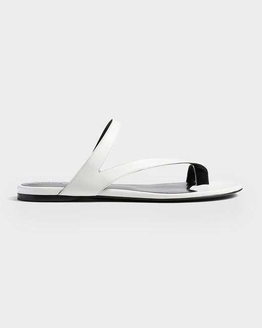 Khaite White Aimee Leather Flat Toe-Ring Sandals