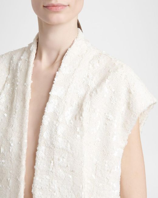 Kiton White Sequined Tweed Open Jacket