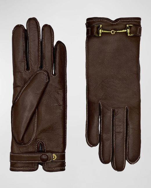 Agnelle Brown Classic Buckled Leather & Cashmere Gloves
