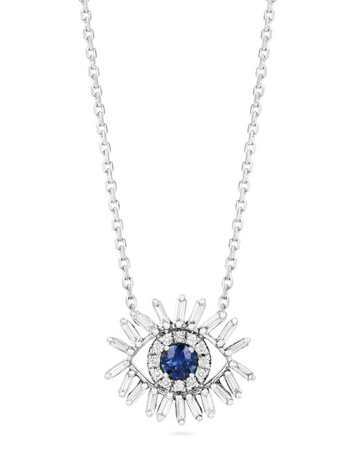 Suzanne Kalan White Mini Blue Sapphire Evil Eye Pendant Necklace With Diamonds