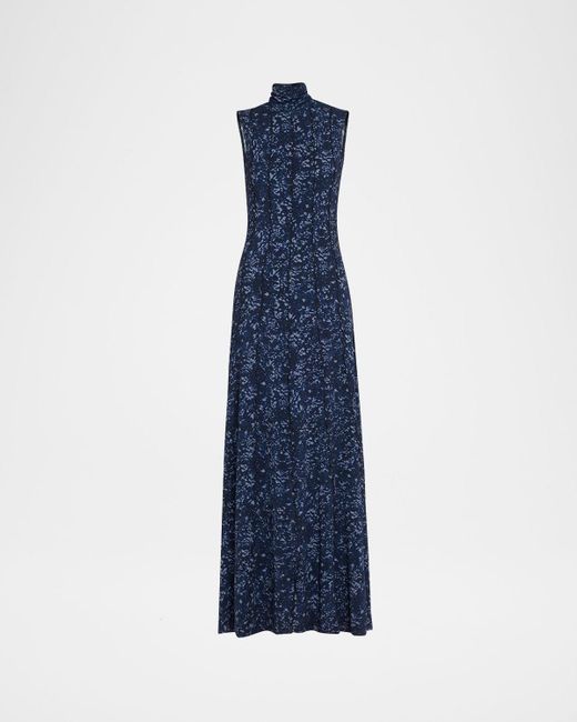 Proenza Schouler Blue Valentina Printed Jersey Turtleneck Maxi Dress