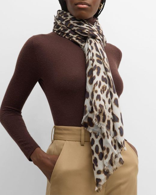ALONPI Brown Astrid Leopard Cashmere-silk Scarf