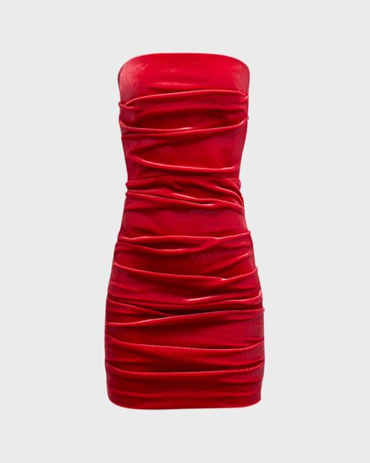 Alex Perry Red Jaden Tucked Velvet Strapless Mini Dress