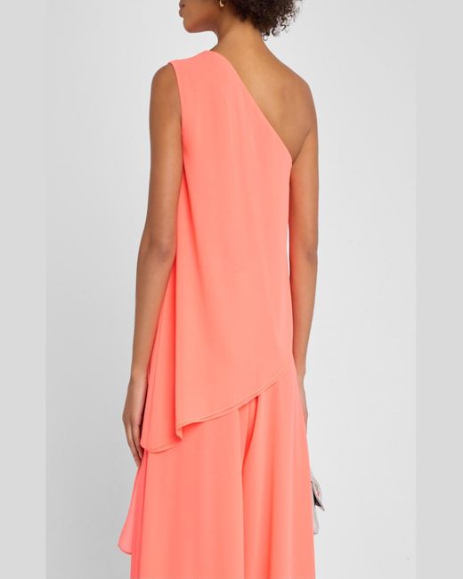 LAPOINTE Pink One-Shoulder Georgette Asymmetric Top
