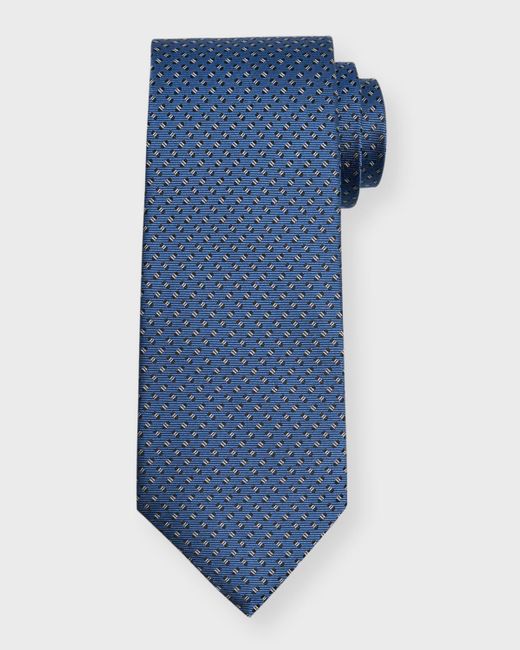 Isaia Blue Micro-Print Silk Tie for men