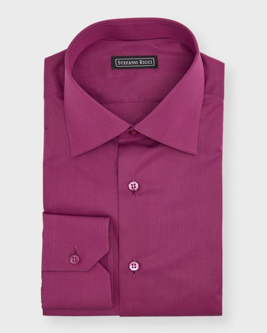 Stefano Ricci Purple Solid Barrel-Cuff Dress Shirt for men