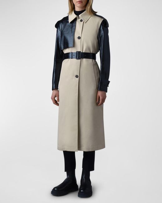Mackage Natural Leiko Water-Repellant Two-Toned Twill And Leather Coat